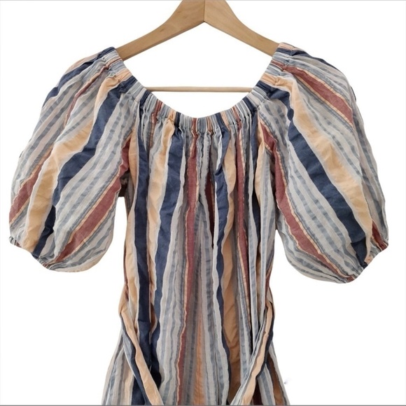 ULLA JOHNSON Elan Off The Shoulder Seersucker Jumpsuit in Sky - Picture 7 of 11